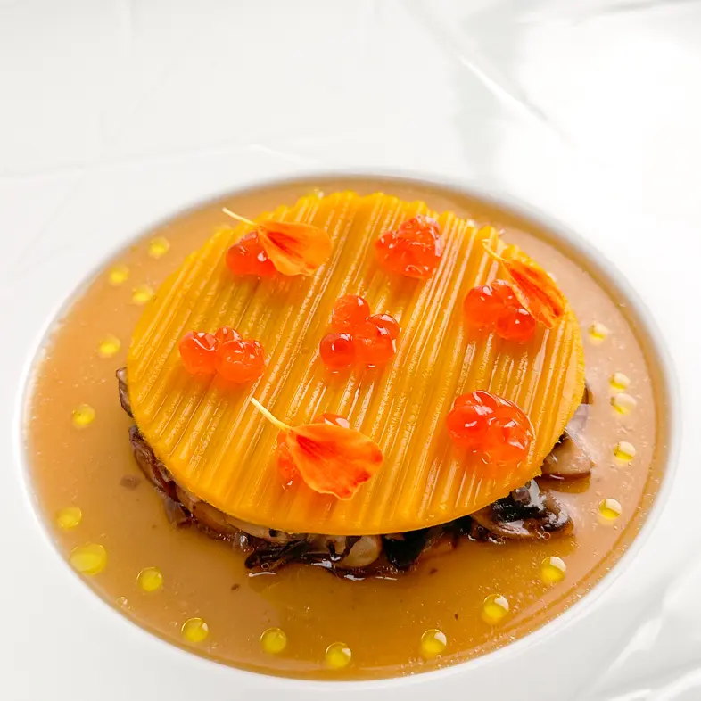 creation thumb for Pumpkin disc, mushrooms and salmon roe