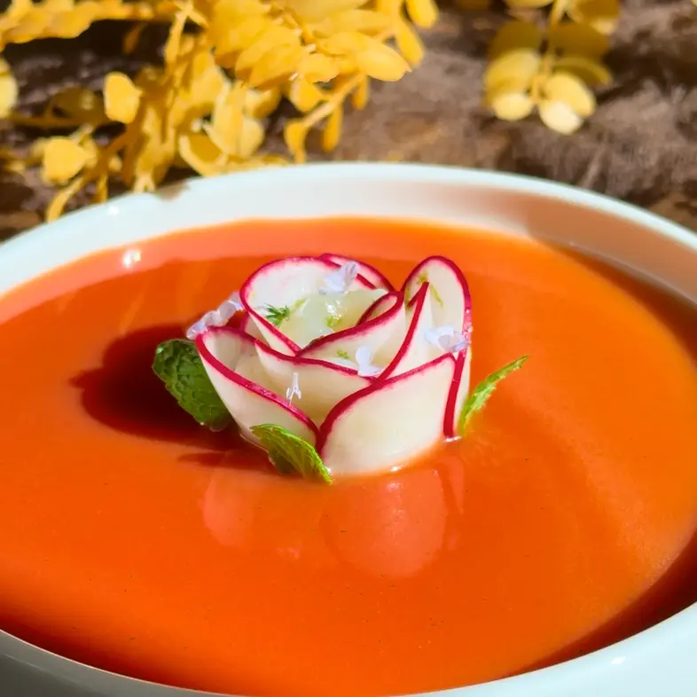 creation thumb for Watermelon Aguachile with Radish and Scallop Rose