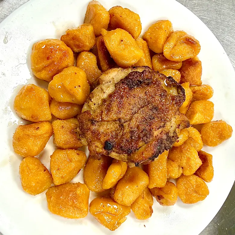 creation thumb for Sweet potato gnocchi’s with seared chicken thighs 
