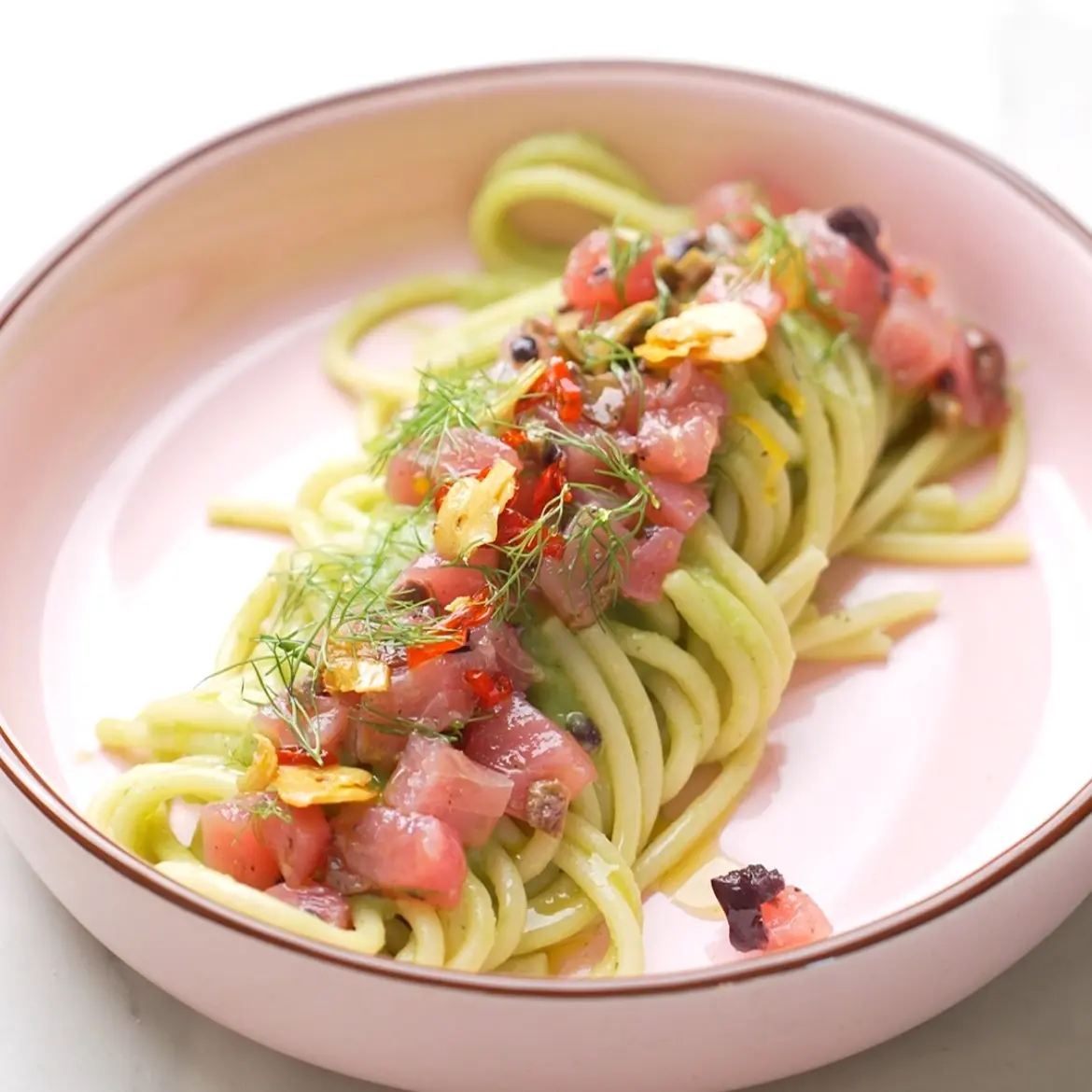 creation thumb for Spaghetti with cime di rapa and Tuna Tartare