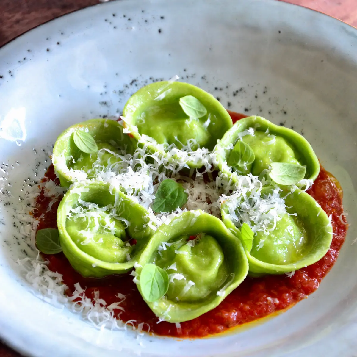 creation thumb for Ricotta Tortelli with Marjoram, Tomato Sauce and Cinnamon