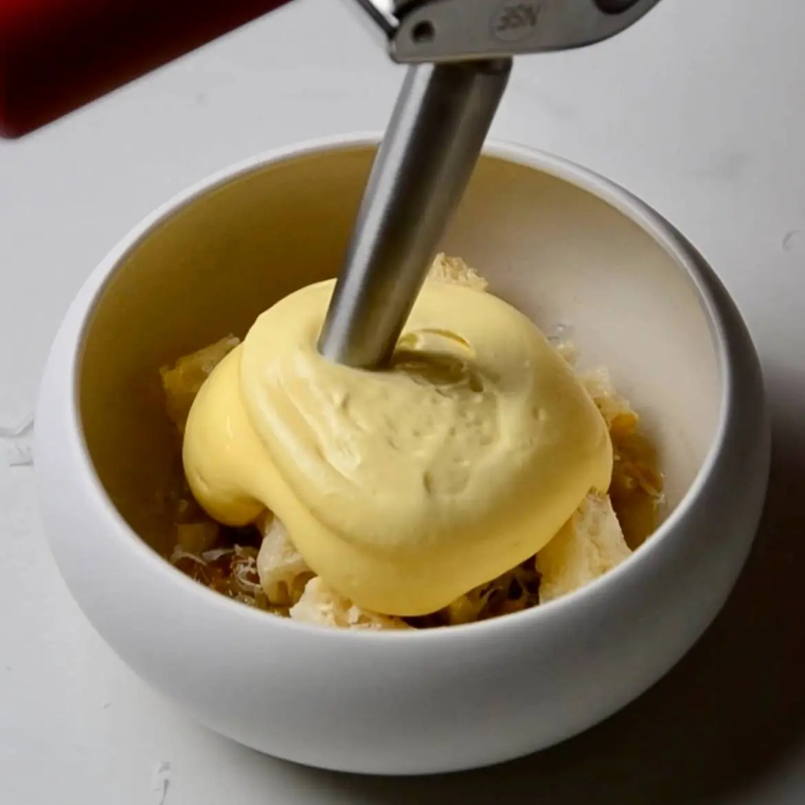 creation thumb for Whipped sabayon with truffle, puffed cheese rinds & onion