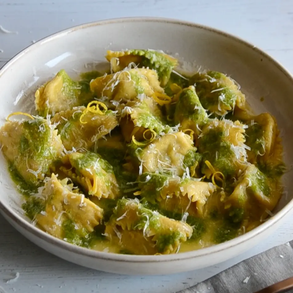 creation thumb for Chicken Agnolotti with Basil Pesto and Lemon Zest