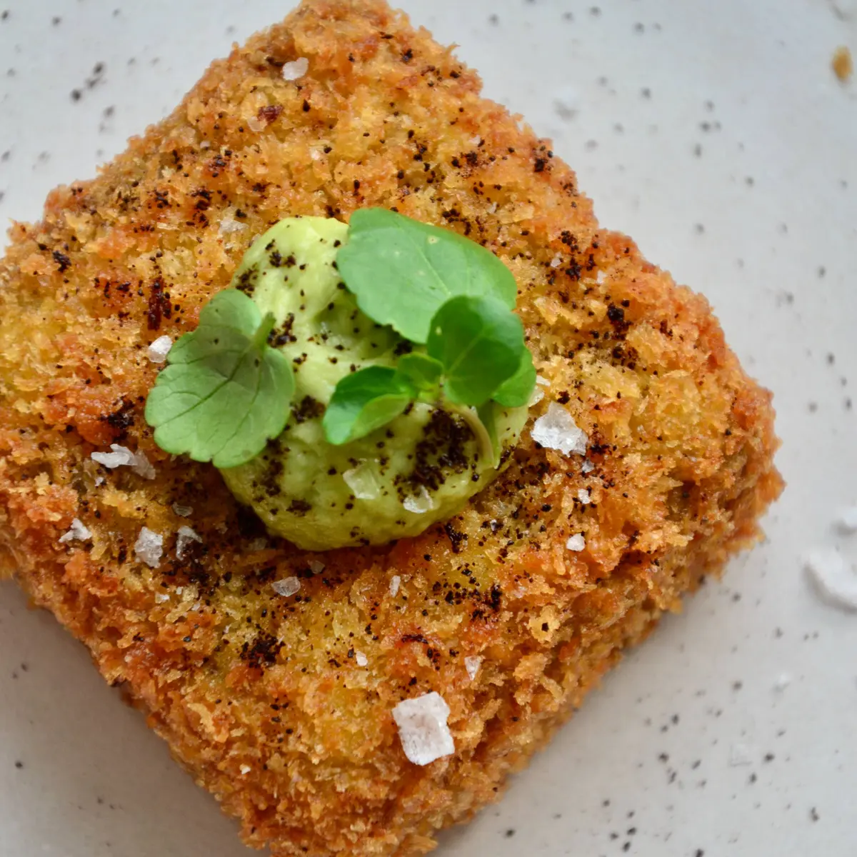creation thumb for Coffee braised beef cheeks croquettes w avocado & watercress