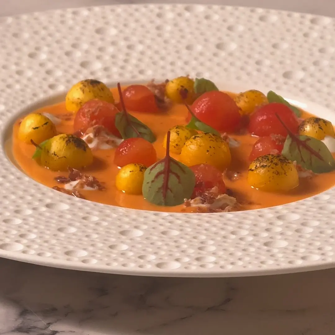 creation thumb for Peach and Tomatoes Salmorejo with Feta Cream