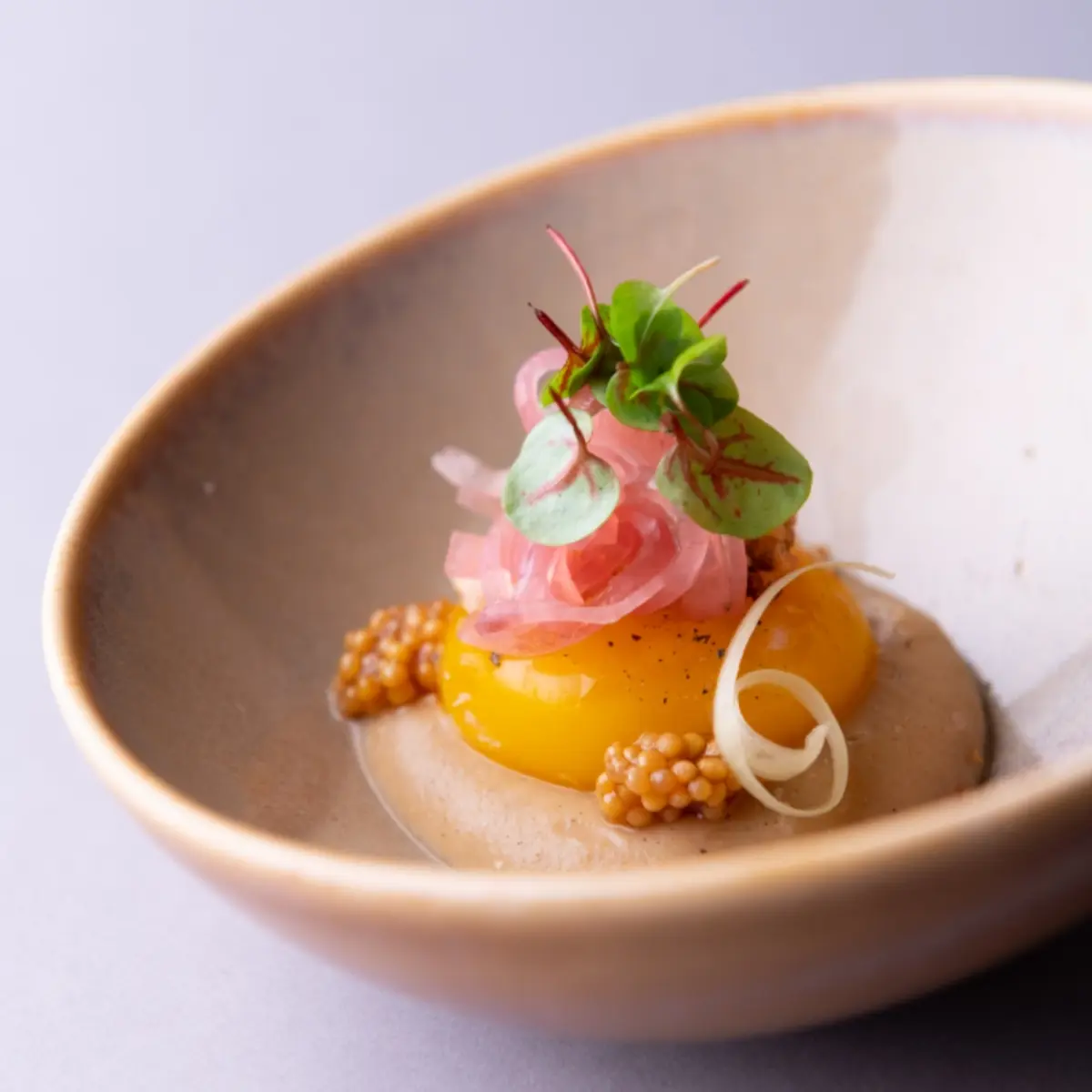 creation thumb for Chervil Root | Onsen Tamago | Pickled Shallots | Mustard Seeds