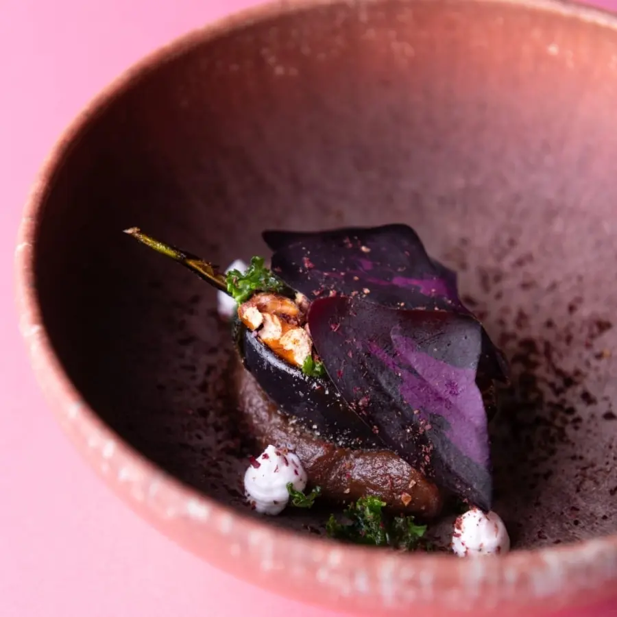 creation thumb for Eggplant | Fermented Garlic | Walnuts | Kale | Oxalis