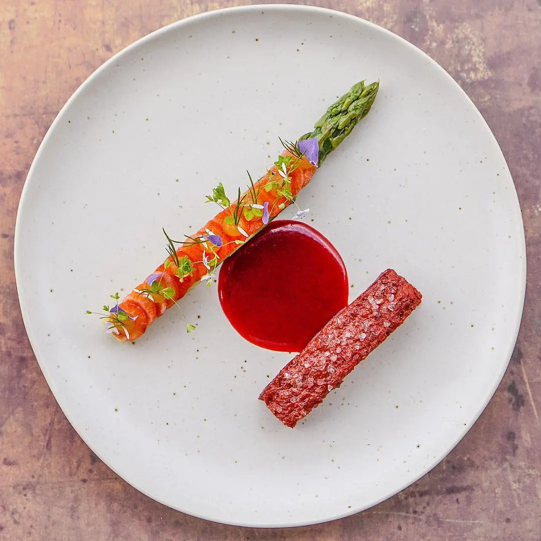 creation thumb for fake meat | asparagus | vegetable jus