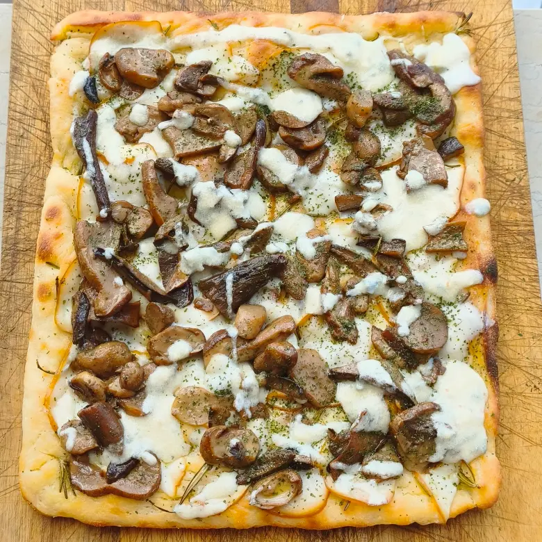 creation thumb for Sourdough Focaccia with Porcini, Smoked Provola & Gorgonzola