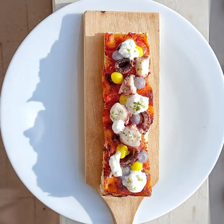 creation thumb for Roman-Style Pizza with Octopus, Potato Creams & Stracciatella