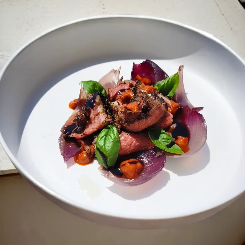 creation thumb for Coffee-Rubbed Picanha, Red Onion & ’Nduja Cream