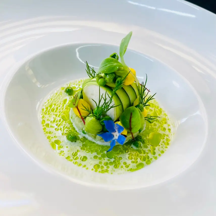 creation thumb for Halibut |  Zucchini |  Pea |  Cous Cous|  saffron |