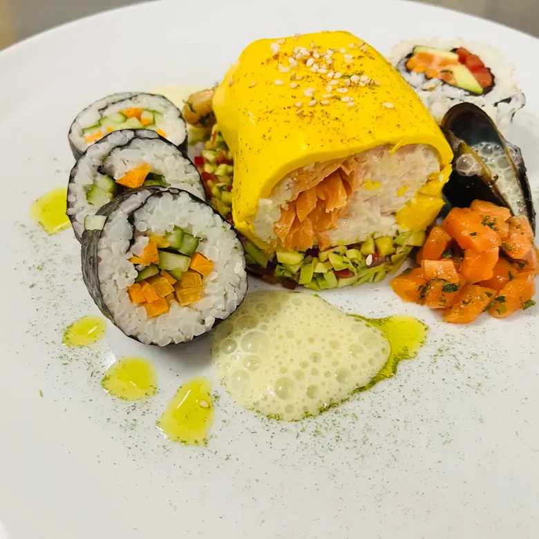 creation thumb for Souvide  roll somon and trout and sushi .