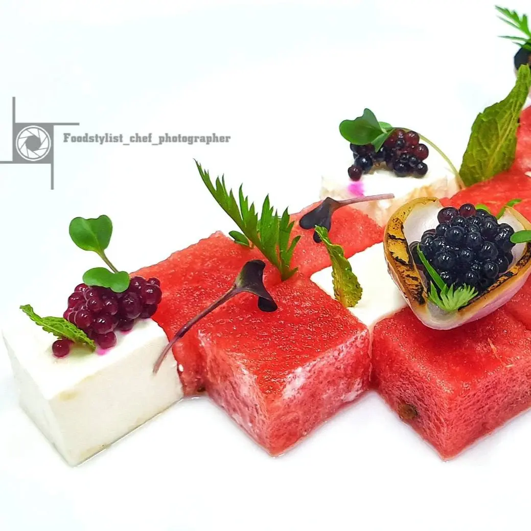 creation thumb for Watermelon & Feta Shallots / Beet Pearls / Mint / Balsamic