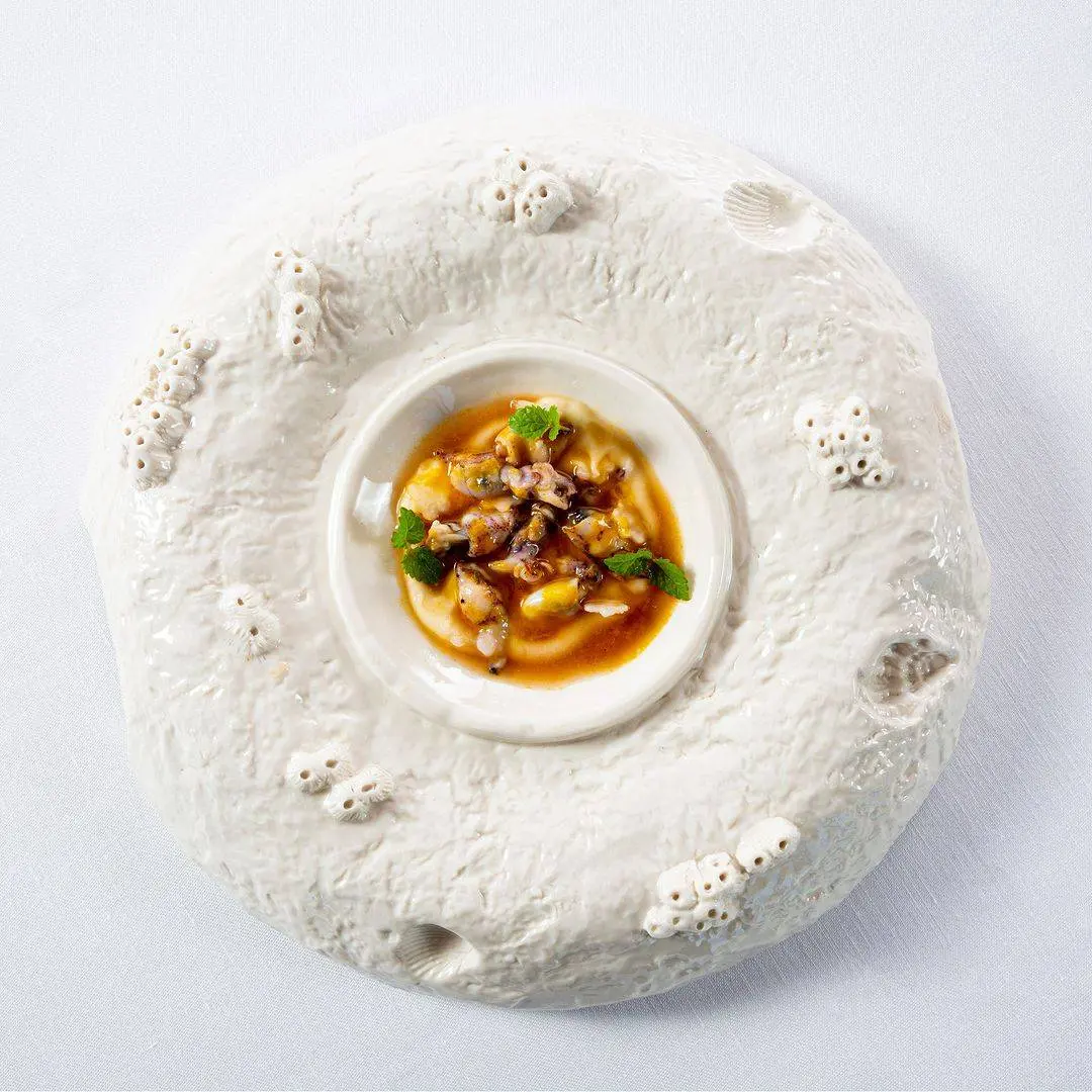 creation thumb for Celeriac, Carrot Vinaigrette, Blanched Squid, Shellfish