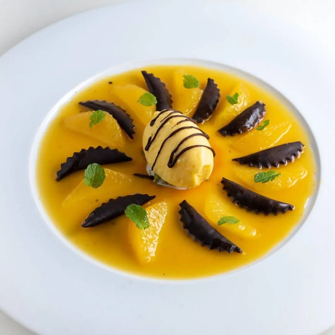 creation thumb for Chocolate Ravioli with Tangerine Sorbet