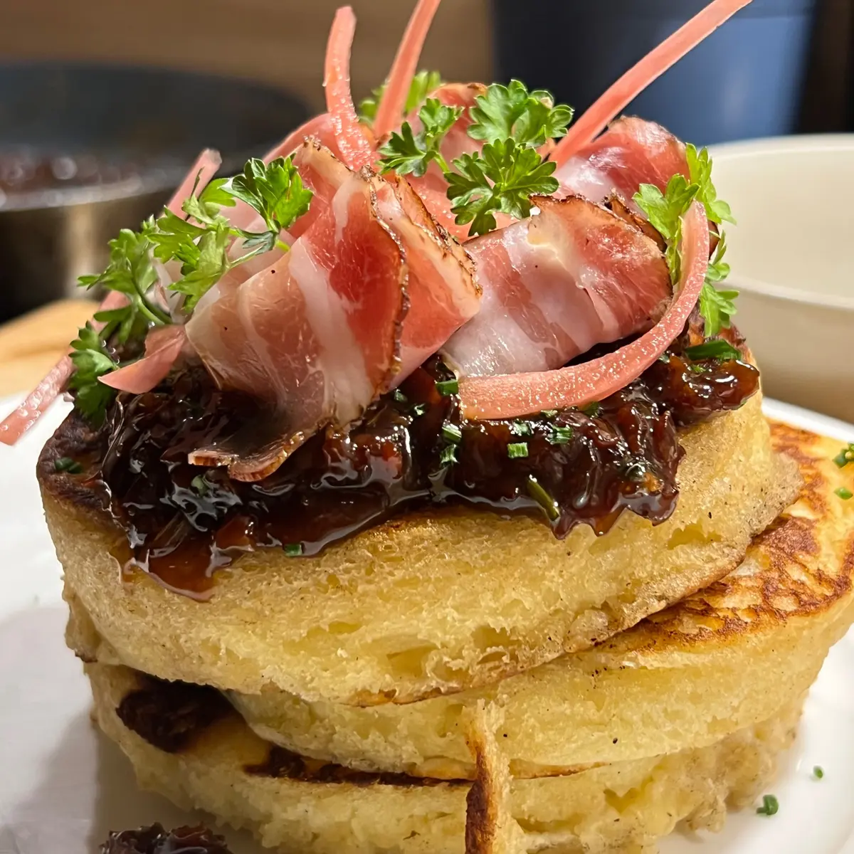 creation thumb for Buttermilk Pancakes with Bacon Jam