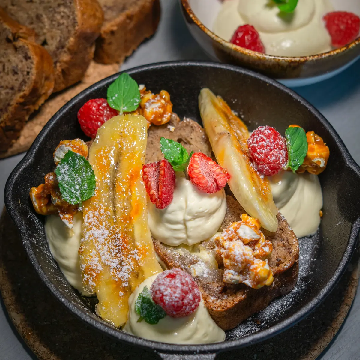 creation thumb for Brown Butter Chocolate Chip Banana Bread and Mascarpone Honey Ganache