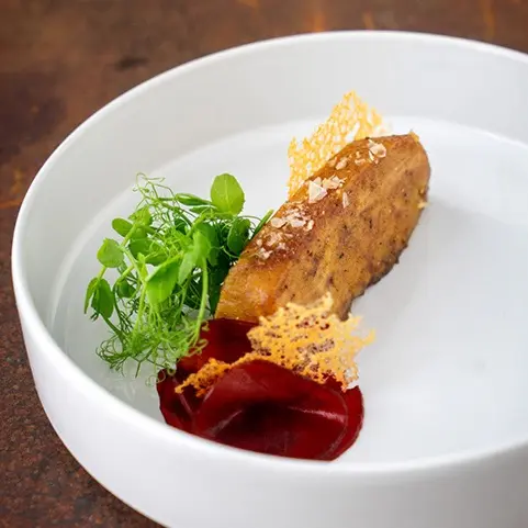 creation thumb for Foie Gras "Gravad Lax" with Five-Spice Mix, Tuile & Beetroot
