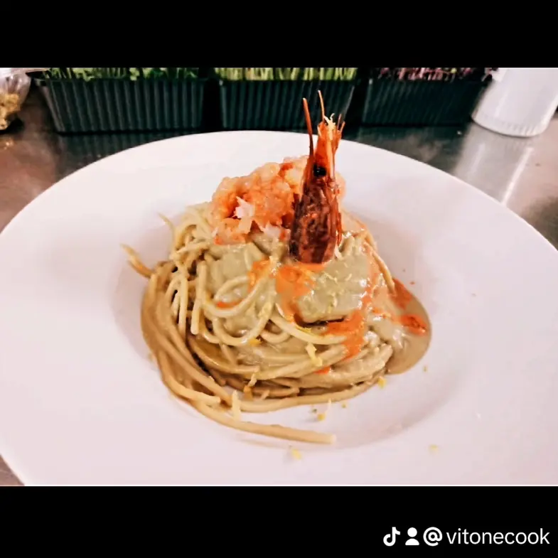 creation thumb for Spaghetto fave e gambero rosso di Mazara