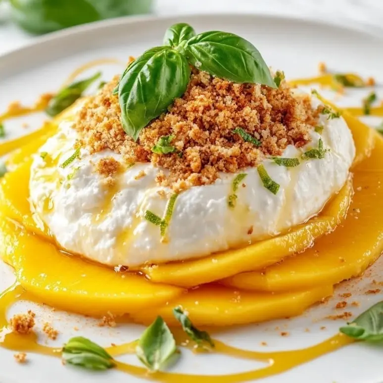 creation thumb for Burrata picante de mango con anacardos de chili-lima