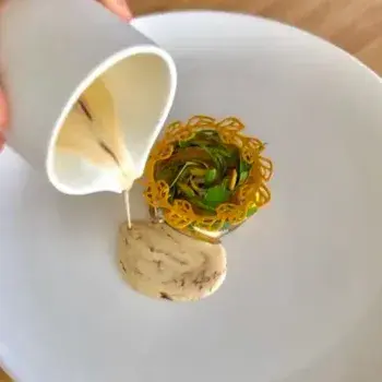 creation thumb for Baked Pear & Goat Cheese Salad with Miso-Marbled Dressing 