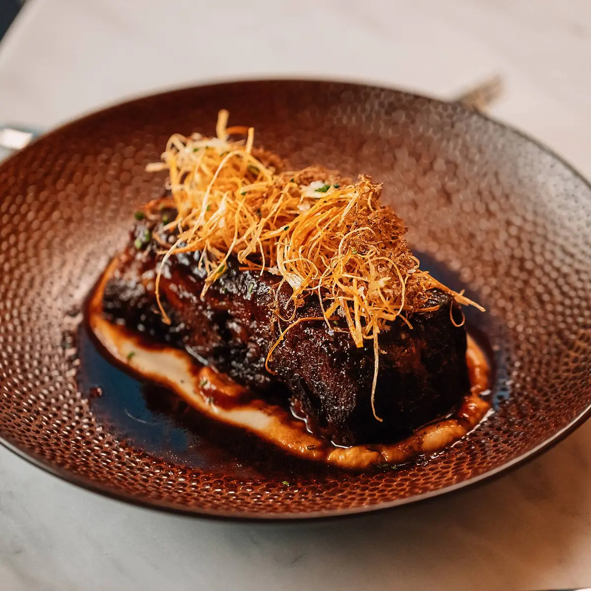 creation thumb for Wagyu Short rib, smoked potato mash, crispy leek and truffle
