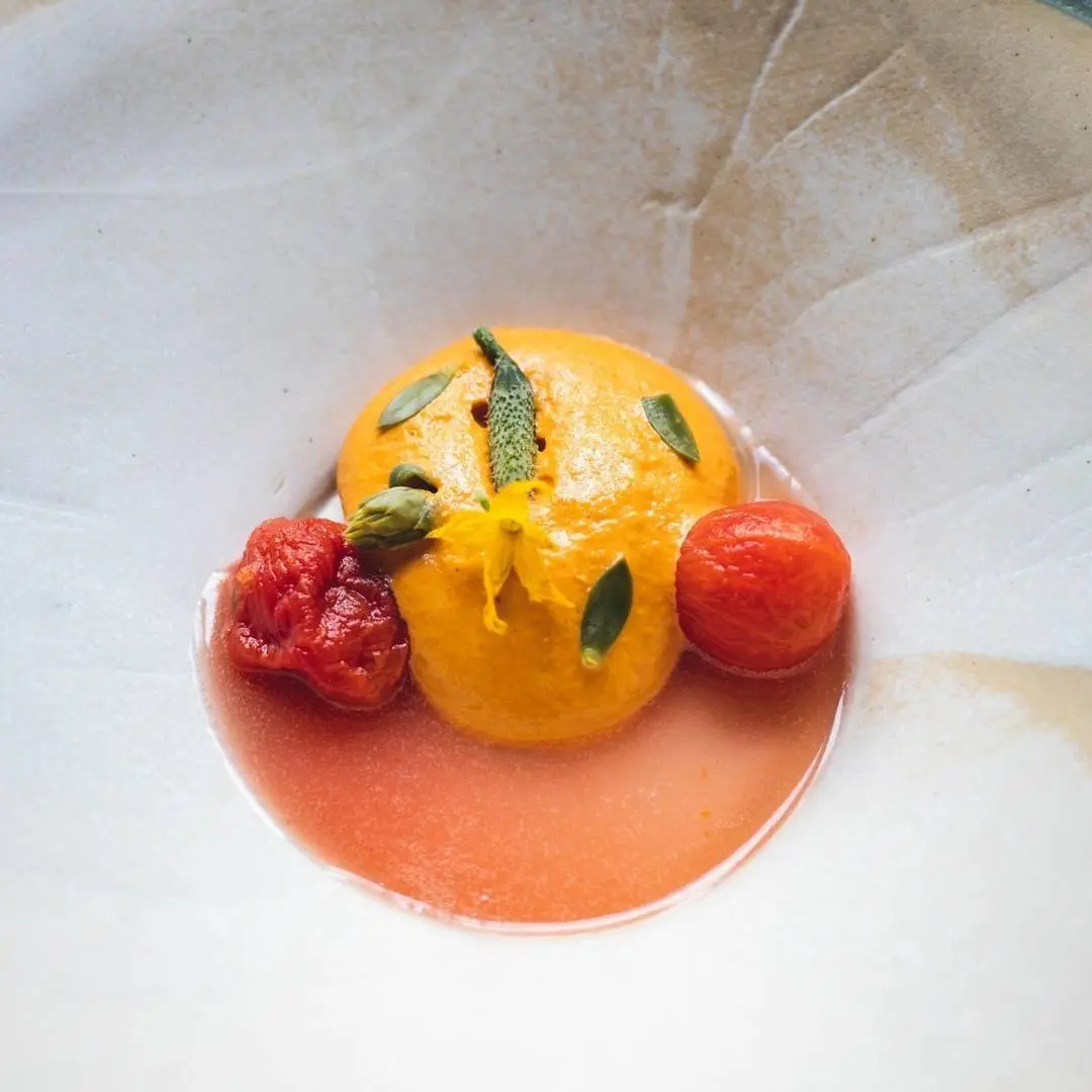 creation thumb for Orange Blossom pickled Oyster, Tomato Escabeche with Thyme