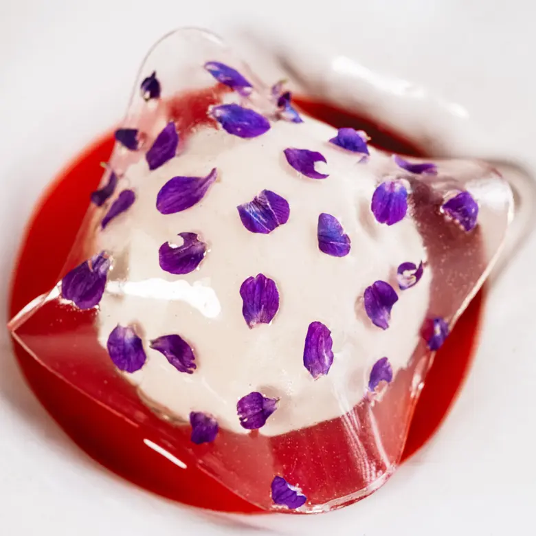 creation thumb for Violets and kefir plated dessert