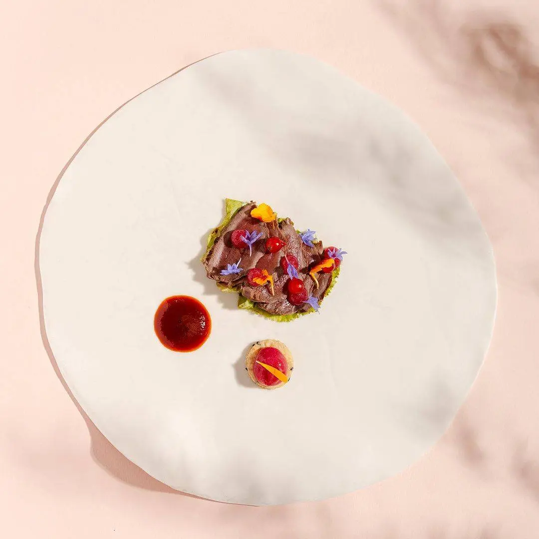 creation thumb for Venison, Red Currant-Pepper Condiment, Sesame Shortbread
