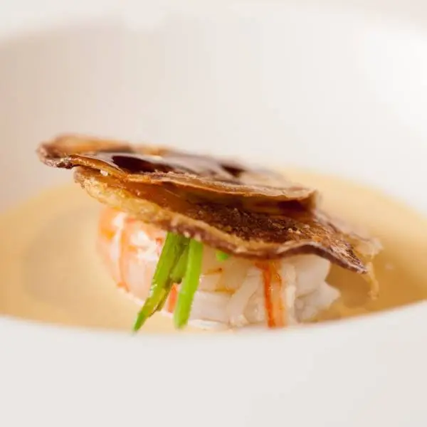 creation thumb for Pork cheek, crawfish and creamy chicken broth