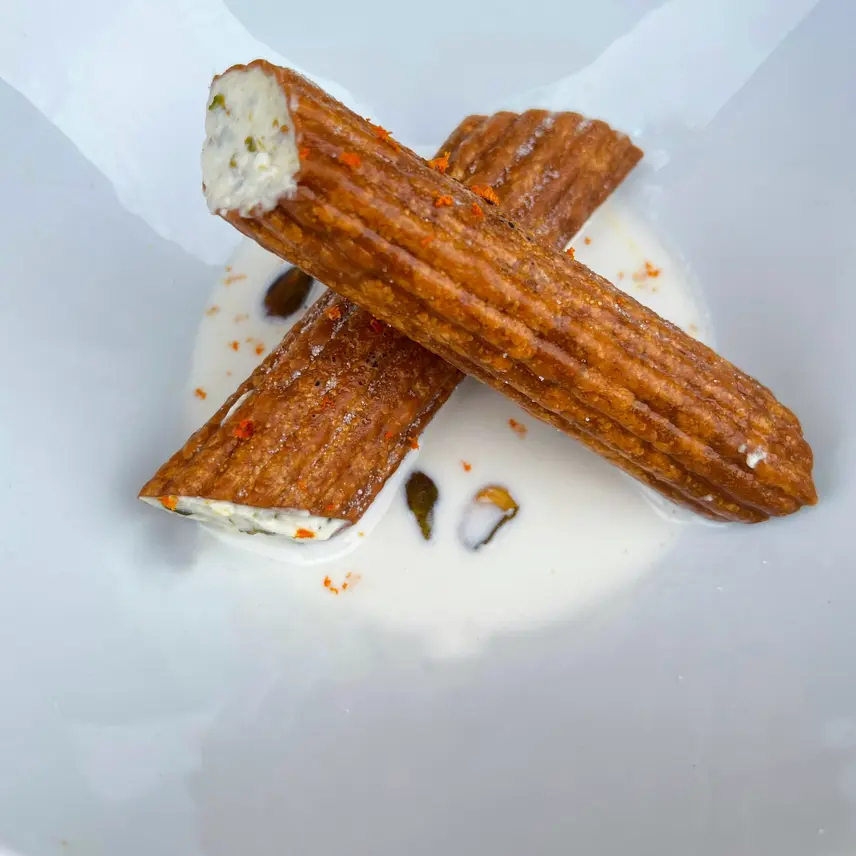 creation thumb for Golden Brûlée Cannelloni with Ricotta, Pistachios & Mint