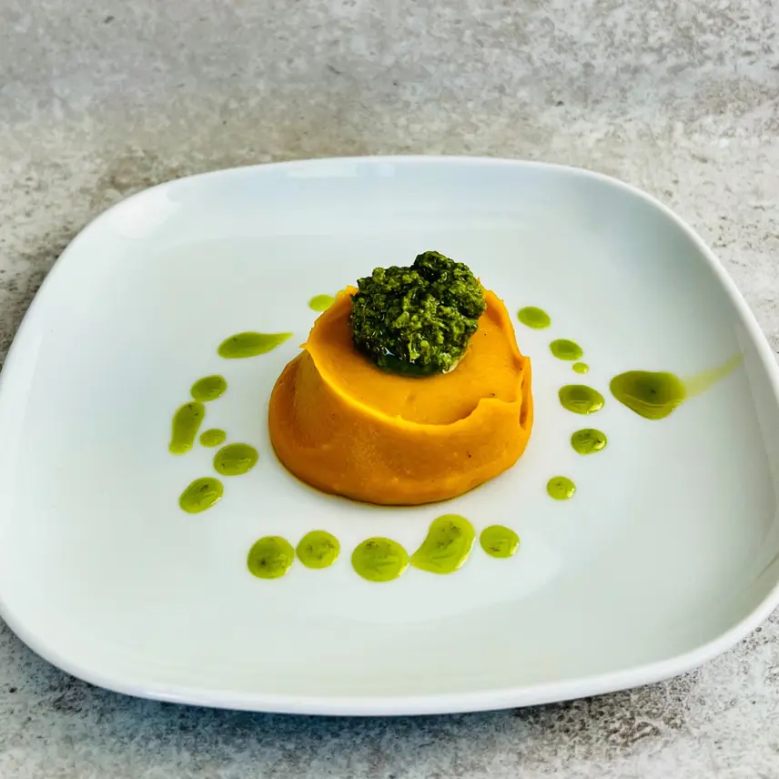 creation thumb for Velvety Kabocha Purée with Pesto and Basil Oil