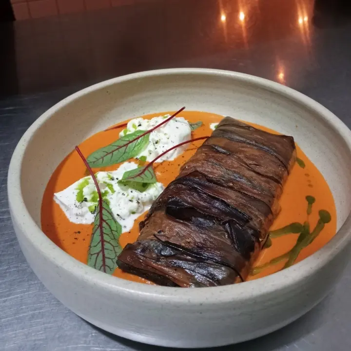 creation thumb for Roasted eggplant tamale / tomato and kefir sauce