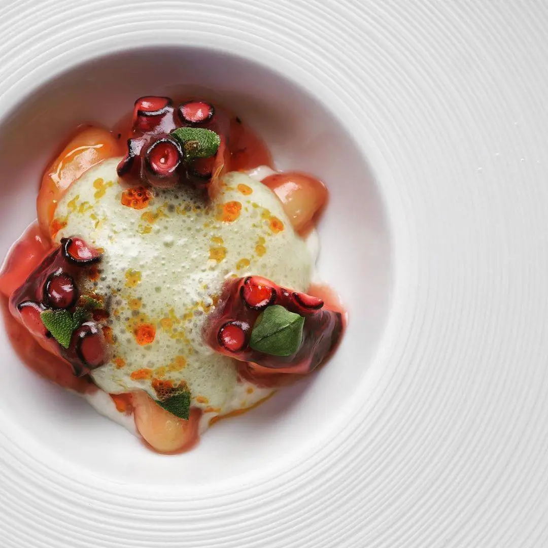 creation thumb for Octopus in its juice with smoked pilpil, codium emulsion