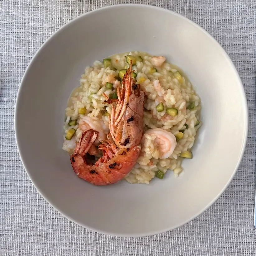 creation thumb for Risotto cremoso con gamberi al Vermouth e zucchine croccanti