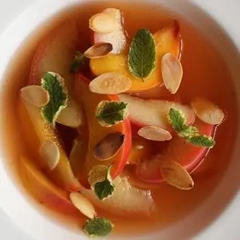 creation thumb for Chilled White & Yellow Peach Soup With Beer and Lemon Verbena