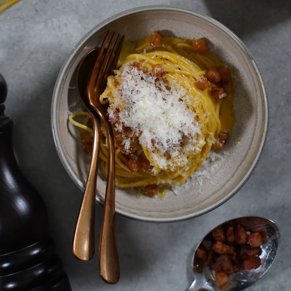 creation thumb for Creamy Parmesan Carbonara for Two