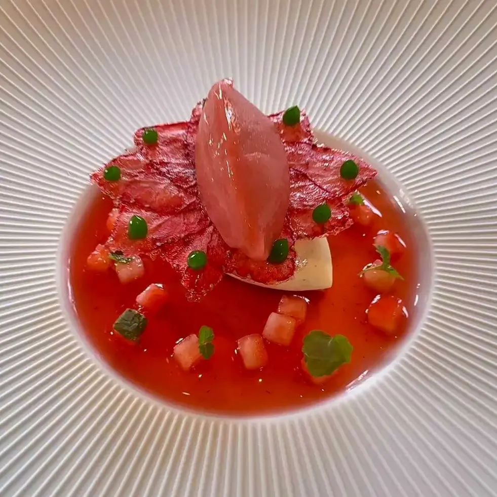creation thumb for Strawberry Sorbet with Vanilla Chantilly & Basil Gel
