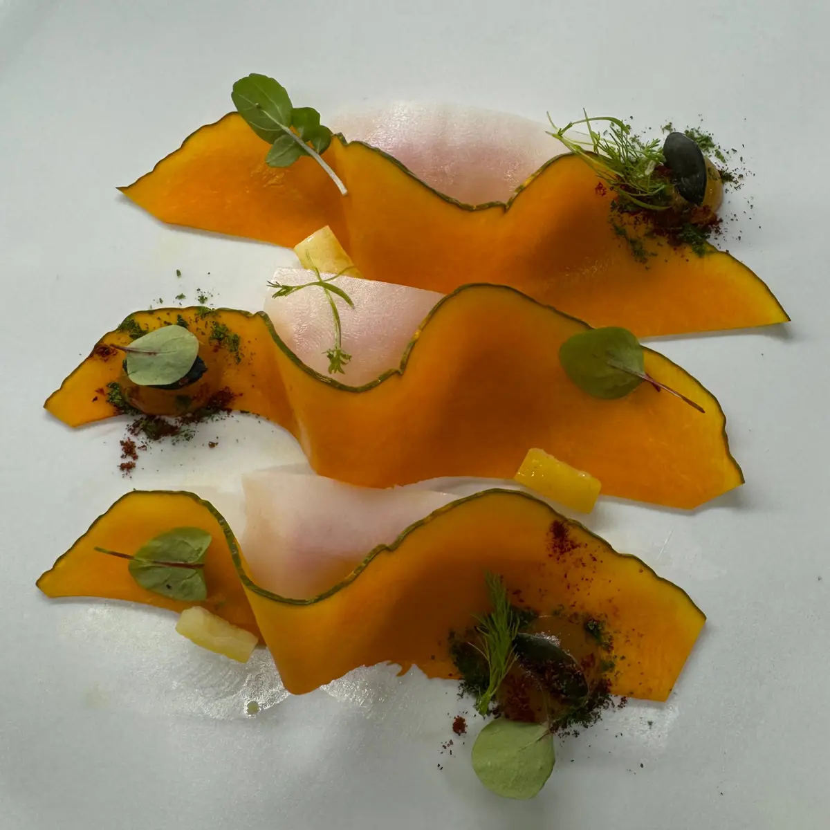 creation thumb for Raw Red Shrimp, Mantovana Pumpkin, Parma Lard  & Lemon in Pickle