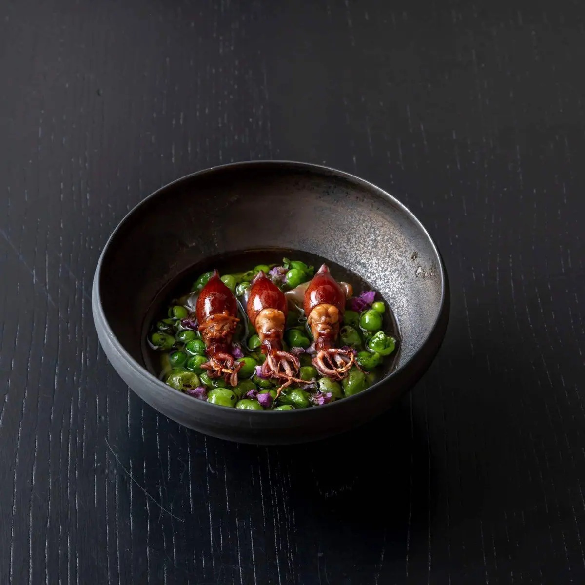 creation thumb for Firre fly squid with peas and aged ham broth